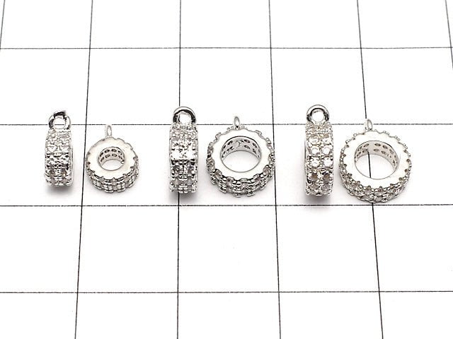 Round with metal Parts Roundel [6 mm] [7 mm] [8 mm] silver color (with CZ) 1 pc