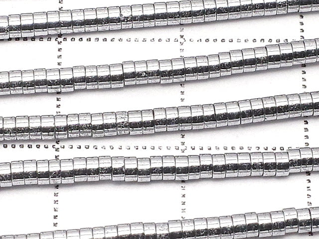 Hematite Tube (Heishi )2x2x1mm silver coated 1strand beads (aprx.15inch/38cm)