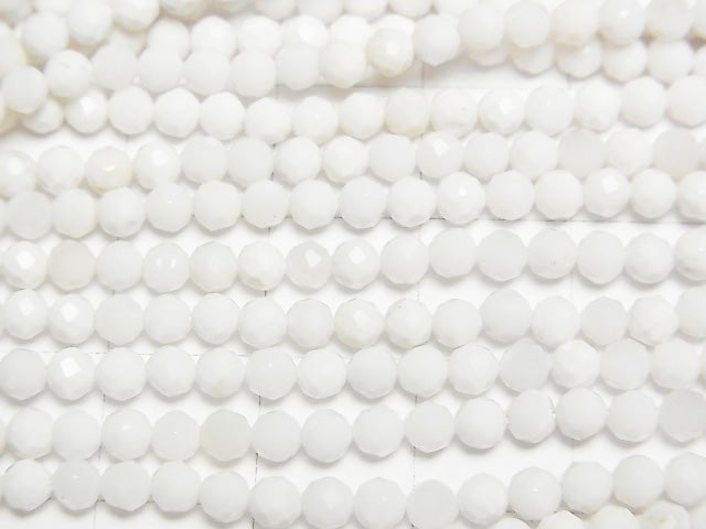 [Video] High Quality! White Onyx AAA- Faceted Round 3-3.5mm 1strand beads (aprx.15inch / 37cm)