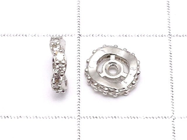 Metal parts Roundel 6x6x1.5mm Silver (with CZ) 3pcs