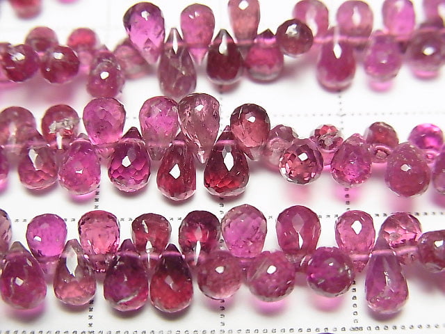 [Video]High Quality Pink Tourmaline AAA- Drop Faceted Briolette Color Gradation half or 1strand beads (aprx.7inch/18cm)