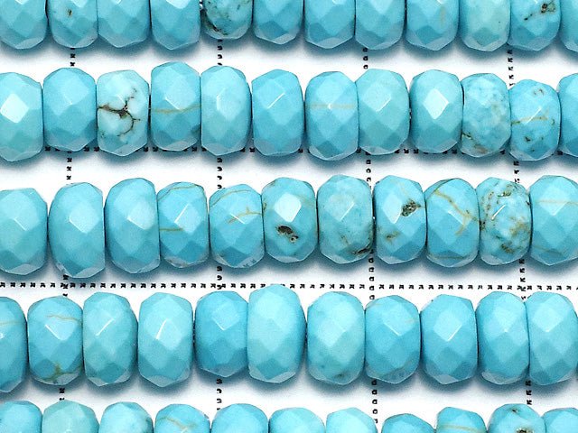 [Video] Magnesite Turquoise  Faceted Button Rondelle 6x6x3mm 1strand beads (aprx.15inch/36cm)