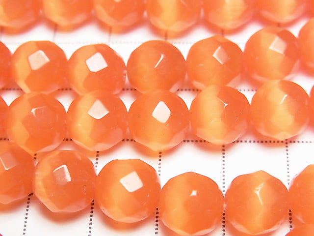 1strand $4.79! Orange Color Cat's Eye (Glass) Faceted Round 10mm 1strand beads (aprx.13inch / 33cm)