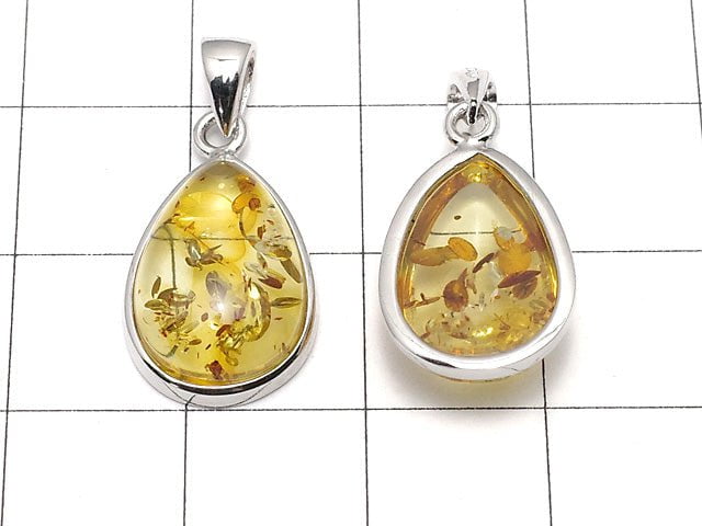 [Video] Baltic Amber Pear shape Pendant 15x11mm Silver925 1pc