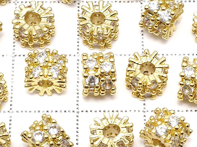 Metal Parts Rondelle 6.5x6.5x5mm Gold (with CZ) 2pcs