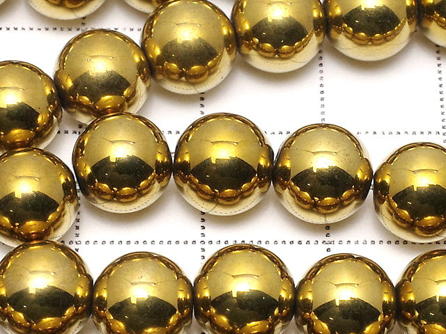 Magnetic! Hematite Round 8mm gold coating 1strand beads (aprx.15inch / 36cm)