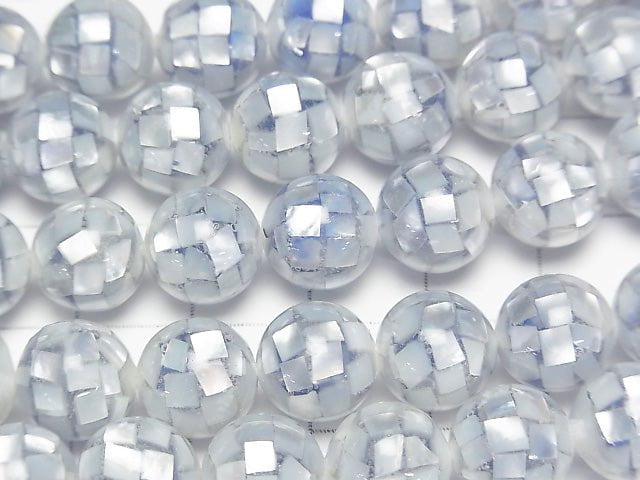 Mosaic Shell Blue Round 10mm 1/4 or 1strand beads (aprx.15inch/38cm)