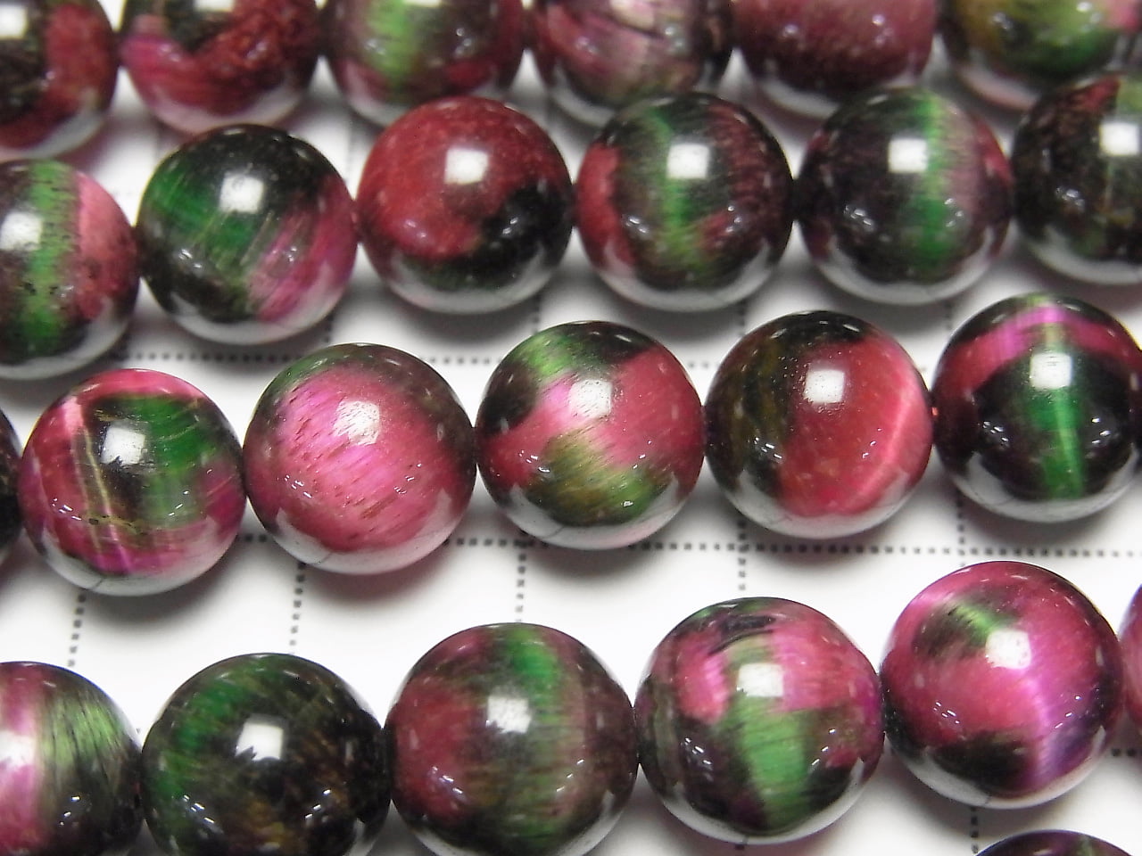 Mixed color Tiger's Eye Round 10mm [pink x green 2] half or 1strand beads (aprx.15inch/37cm)