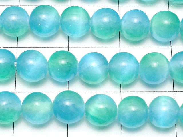 [Video] Selenite (Gypsum) Round 6mm [Blue x Green] 1strand beads (aprx.15inch/37cm)