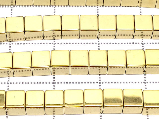 [Video] Hematite Cube 4 x 4 mm x 4 mm gold coating 1 strand beads (aprx.15 inch / 38 cm)