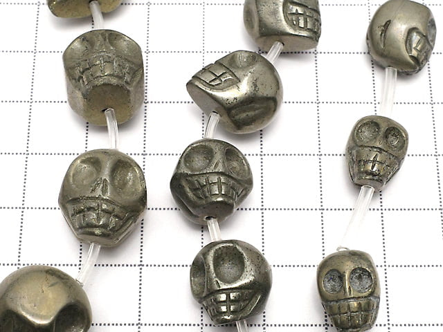 Pyrite AA ++ Skull Vertical Hole 12 mm, 14 mm, 16 mm half or 1 strand beads (aprx.20 inch / 50 cm)