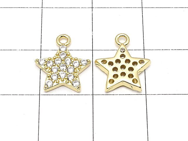 Metal Parts star motif charm 13x11mm gold color (with CZ) 2pcs $3.59!