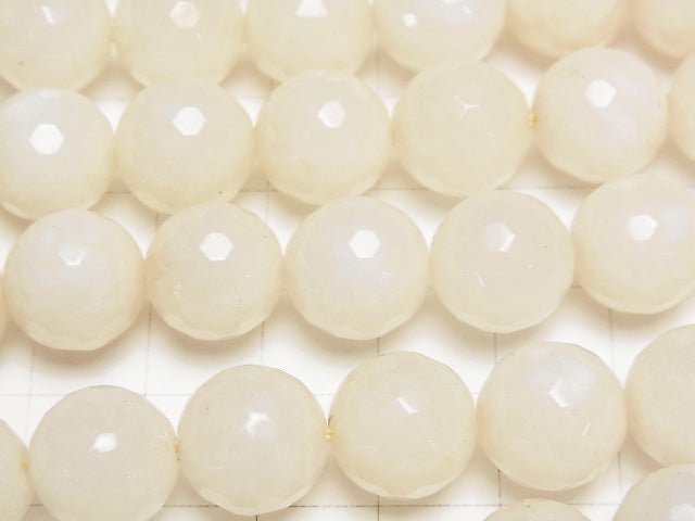 1strand $6.79! White Beige Color Jade 128 Faceted Round 12 mm 1strand beads (aprx.15 inch / 36 cm)