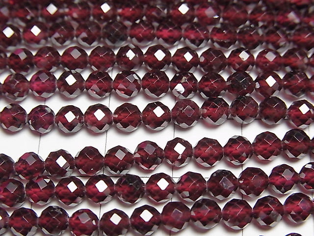 [Video] High Quality! Mozambique High Quality Garnet AAA Faceted Round 4mm 1-strand beads (approx. 15 inches/36 cm)