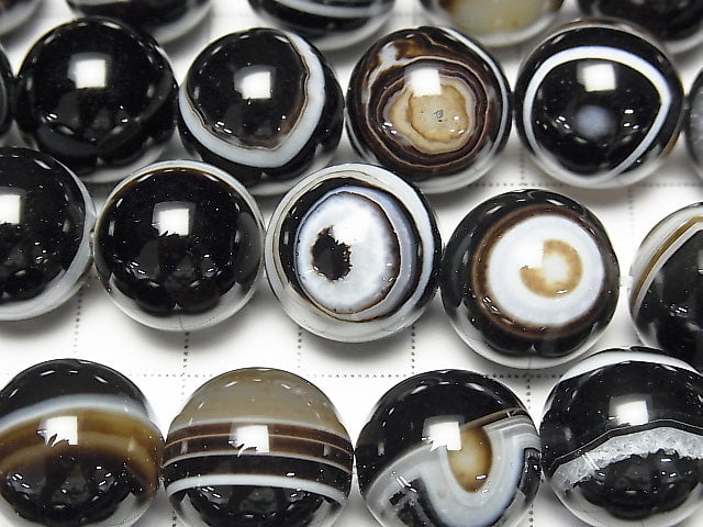 [Video] Tibetan Agate (Eye Agate) Round 16mm half or 1strand beads (aprx.15inch/36cm)