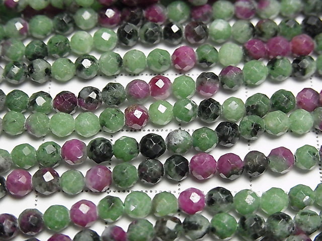 [Video] High Quality! Ruby Inzoisite Faceted Round 4mm 1strand beads (aprx.15inch/37cm)