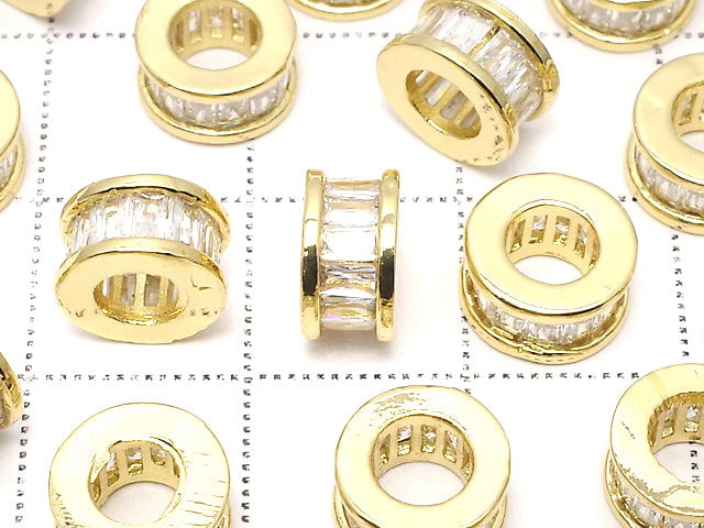 Metal parts Rondelle 8x8x5mm Gold (with CZ) 2pcs