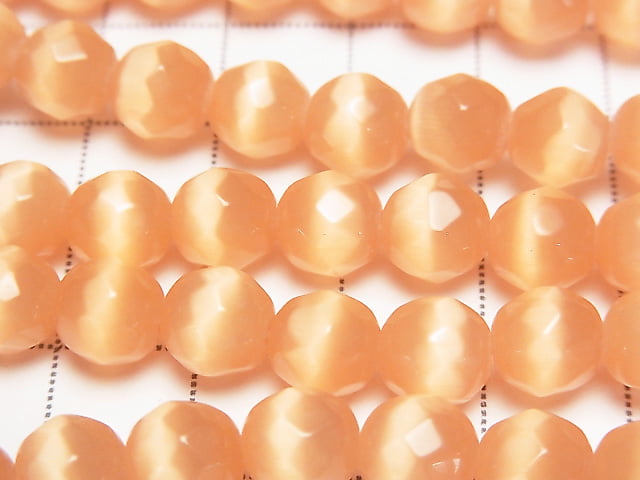 1strand $3.79! Light Orange Color Cat's Eye (Glass) 32 Faceted Round 8 mm 1strand beads (aprx.14 inch / 34 cm)