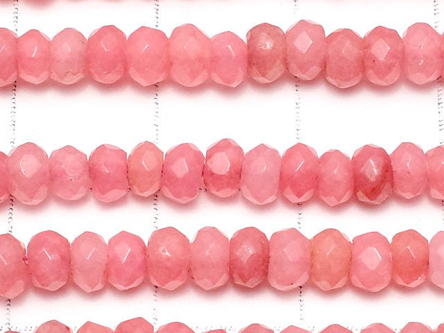 Strawberry Red Color Jade Faceted Button Roundel 4x4x3mm 1strand beads (aprx.13inch / 33cm)