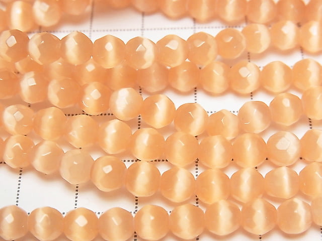 1strand $2.79! Light Orange Color Cat's Eye (Glass) 32 Faceted Round 6 mm 1strand beads (aprx.14 inch / 34 cm)