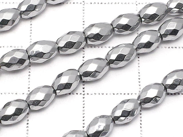 [Video] Hematite Faceted Rice 6 x 4 mm x 4 mm Silver coating 1 strand beads (aprx.15 inch / 38 cm)