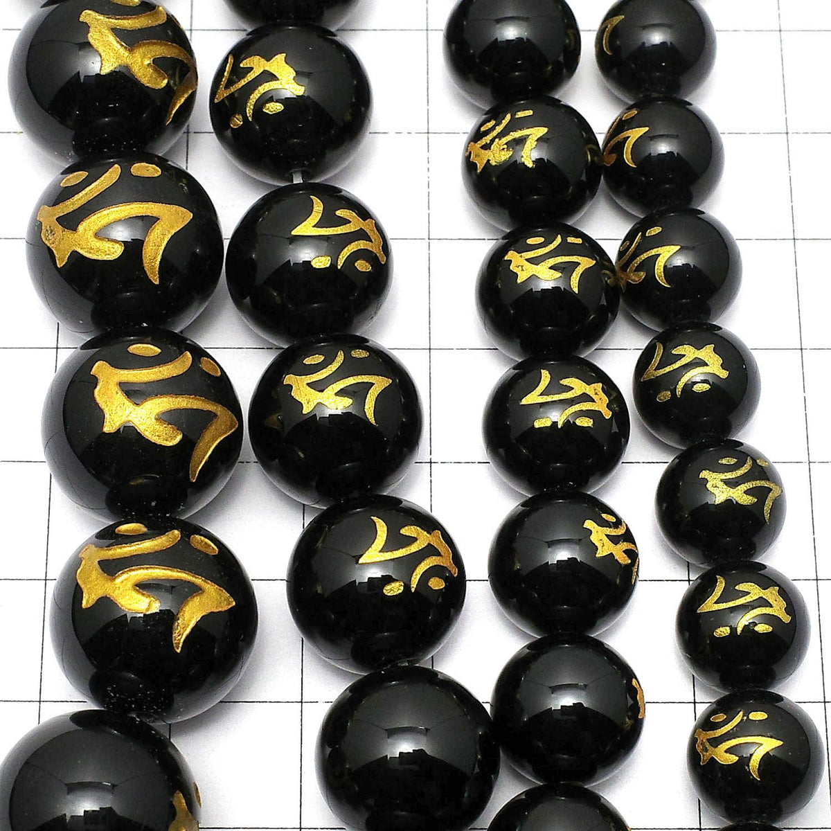Gold! Tarak (Sanskrit-Zeichen) geschnitzt! Onyx Rund [10mm] [12mm] [14mm] [16mm] halb oder 1Strang