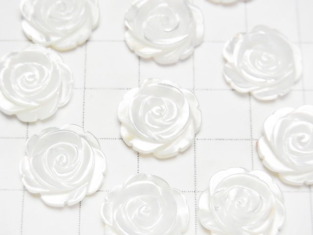 [Video] High Quality White Shell (Silver-lip Oyster) Rose 15mm [Half Drilled Hole] 2pcs