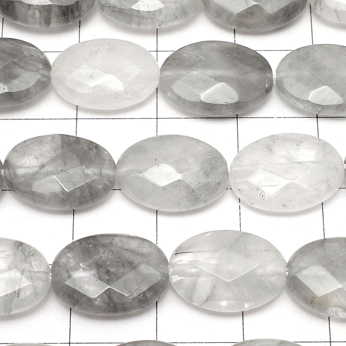 Gray Quartz AA Faceted Oval 14 x 10 x 5 mm half or 1 strand (aprx 15 inch / 38 cm)