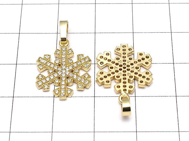 Metal Parts Snow Crystal Pendant w / CZ Gold Color [M] [L] 1 pc
