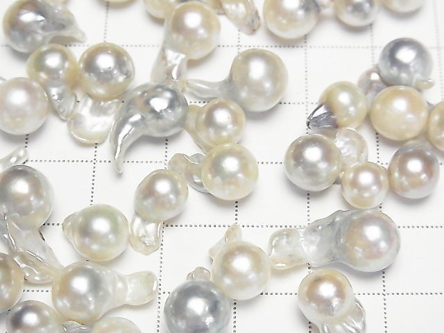 [Video] Japanese Akoya Pearl Baroque Fins 7-9mm, White Silver, Uncolored, 3pcs