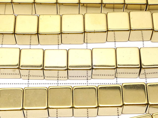 [Video] Hematite Cube 8 x 8 mm x 8 mm gold coating 1 strand beads (aprx.15 inch / 38 cm)
