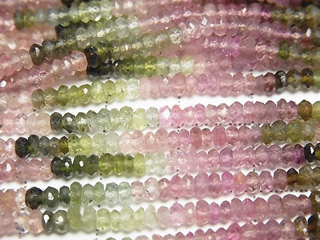 [Video] High Quality Multicolor Tourmaline AAA - AA ++ Faceted Button Rondelle half or 1strand beads (aprx.13 inch / 32 cm)