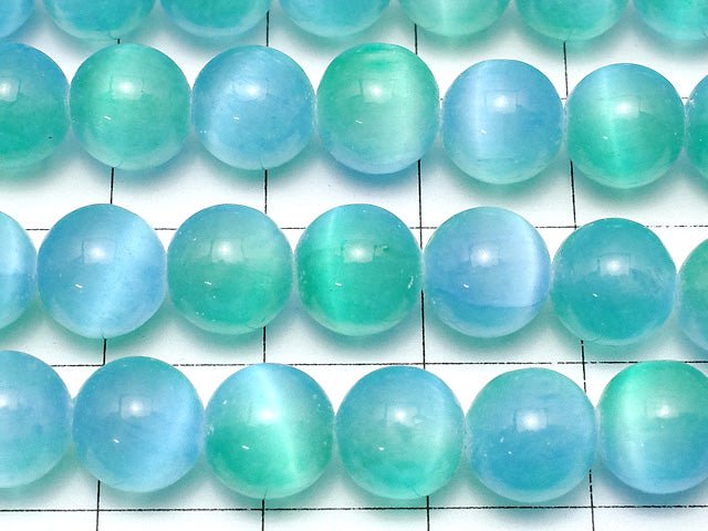 [Video] Selenite (Gypsum) Round 8mm [Blue x Green] 1strand beads (aprx.15inch/37cm)