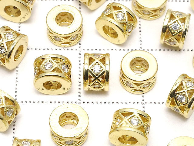 Metal parts Rondelle 6x6x4mm (with CZ) Gold color 2pcs