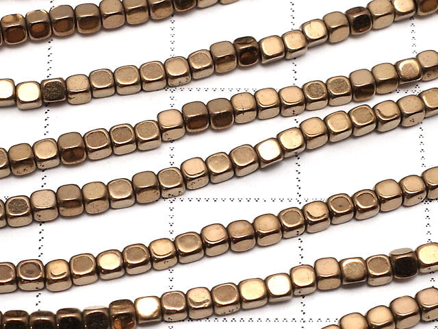 Hematite Cube 2x2x2mm Bronze Coating 1strand beads (aprx.15inch / 37cm)
