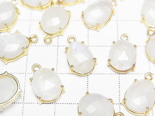[Video]High Quality Rainbow Moonstone AA++ Bezel Setting Free Form Cut 18KGP 4pcs