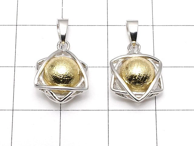 Meteorite (Altai meteorite) 8mm sphere set Star-shaped Pendant Gold color Silver 925