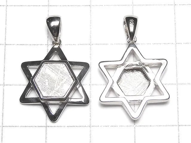 Meteorite (Muonionalusta ) Hexagram Pendant 18x16mm Silver925