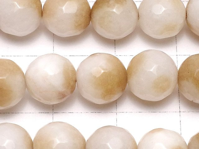 White & Brown Color Jade 128 Faceted Round 8 mm 1strand beads (aprx.15 inch / 37 cm)