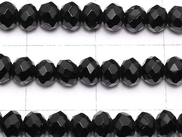 Black Color Jade Faceted Button Roundel 4 x 4 x 2 mm 1strand beads (aprx.14 inch / 35 cm)