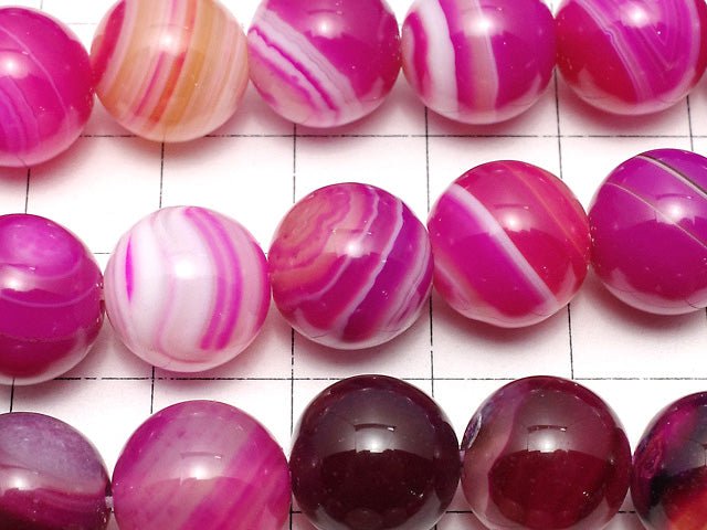 粉紅條紋瑪瑙圓珠 12mm 一串 (約15英吋 / 36公分)