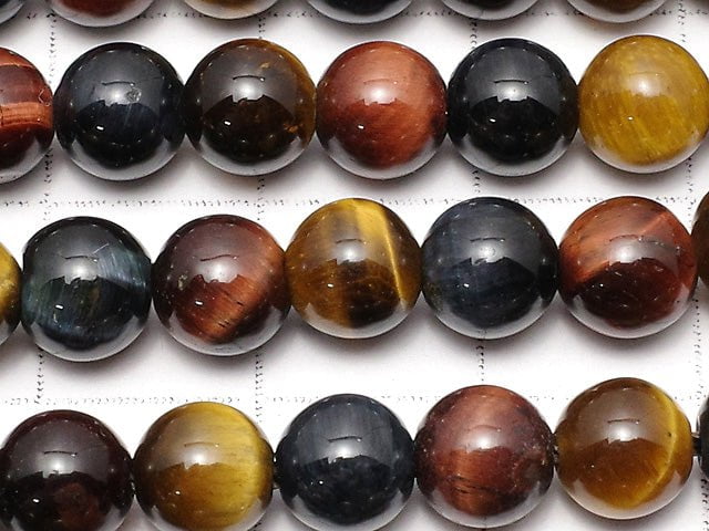 [Video] Tiger's Eye AAA - AA ++ 3 color mix Round 6mm 1strand beads (aprx.15inch / 37cm)