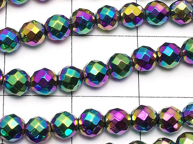 Hematite 32 Faceted Round 4 mm metallic coating 1 strand beads (aprx.15 inch / 38 cm)
