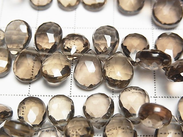 [Video] High Quality Light Color Smoky Quartz AAA Pear shape Faceted Briolette half or 1strand beads (aprx.7inch / 18 cm)