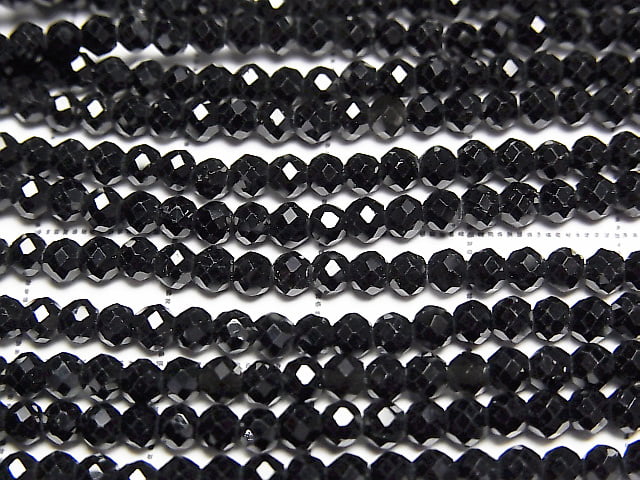 [Video] High Quality! Black Tourmaline AAA Faceted Button Rondelle 1strand beads (aprx.15inch / 38cm)