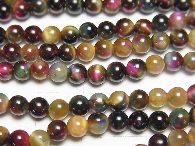 [Video] Mix Tiger's Eye AAA- Round 4mm 1strand beads (aprx.15inch / 36cm)