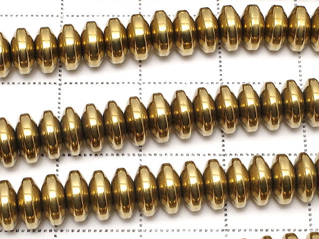 Hematite Rondelle 6 x 6 mm x 3 mm gold coating 1 strand beads (aprx.15 inch / 38 cm)