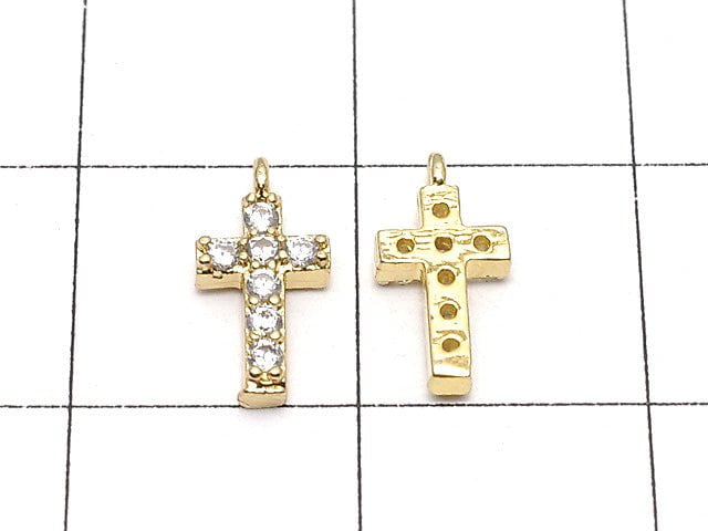 Metal Parts Charm with CZ Cross 10 x 5 mm [Clear] Gold Color 2 pcs