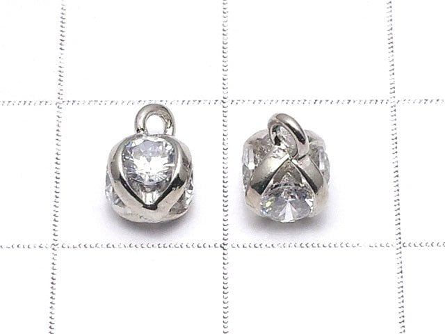 Metal Parts Charm 8x6x6mm CZ Brilliant Cut 4 Silver Color 2 Pcs