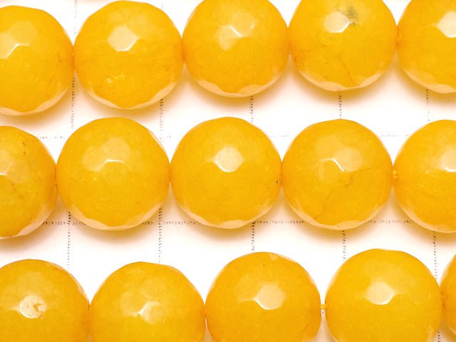 Yellow Color Jade 128 Faceted Round 12 mm 1strand beads (aprx.15 inch / 36 cm)